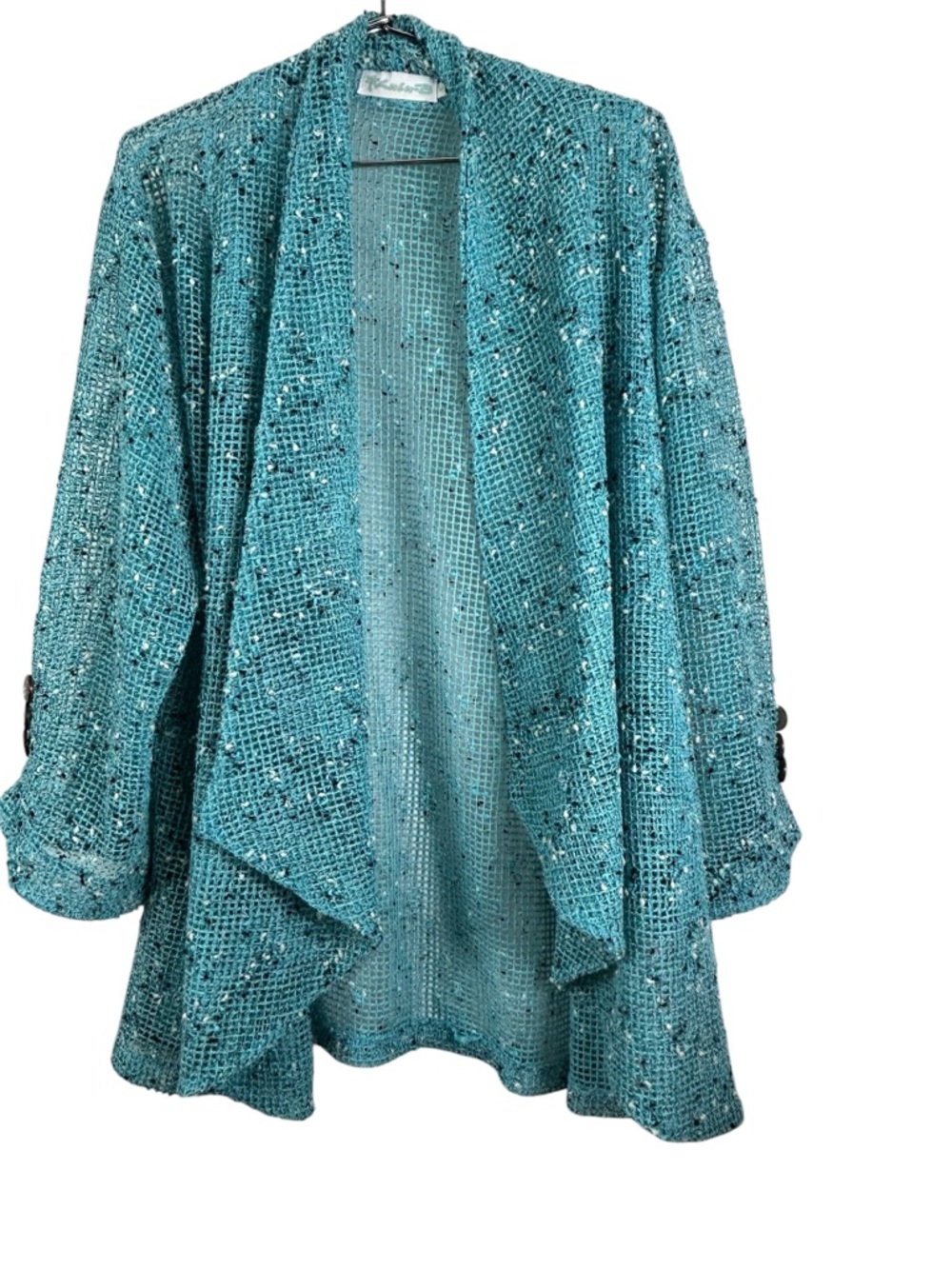 Lulu-B turquoise blue Open-Front Textured Cardigan Sweater -mesh like